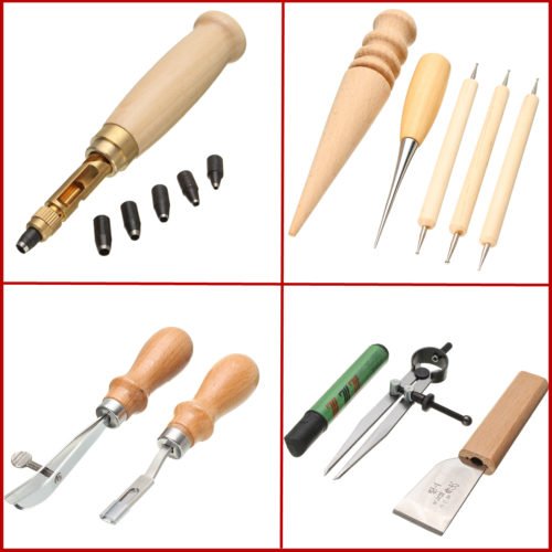 59 Pieces Leather Craft Tool Kit for Hand Sewing Stitching Stamping Set Saddle Making Tool 10