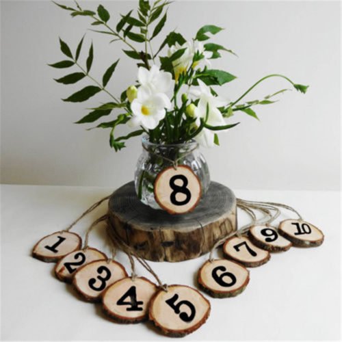 10Pcs/Lot Laser Engraving Wooden Number Hanging Table Cards Wedding Party Decor Reception Pendant 3