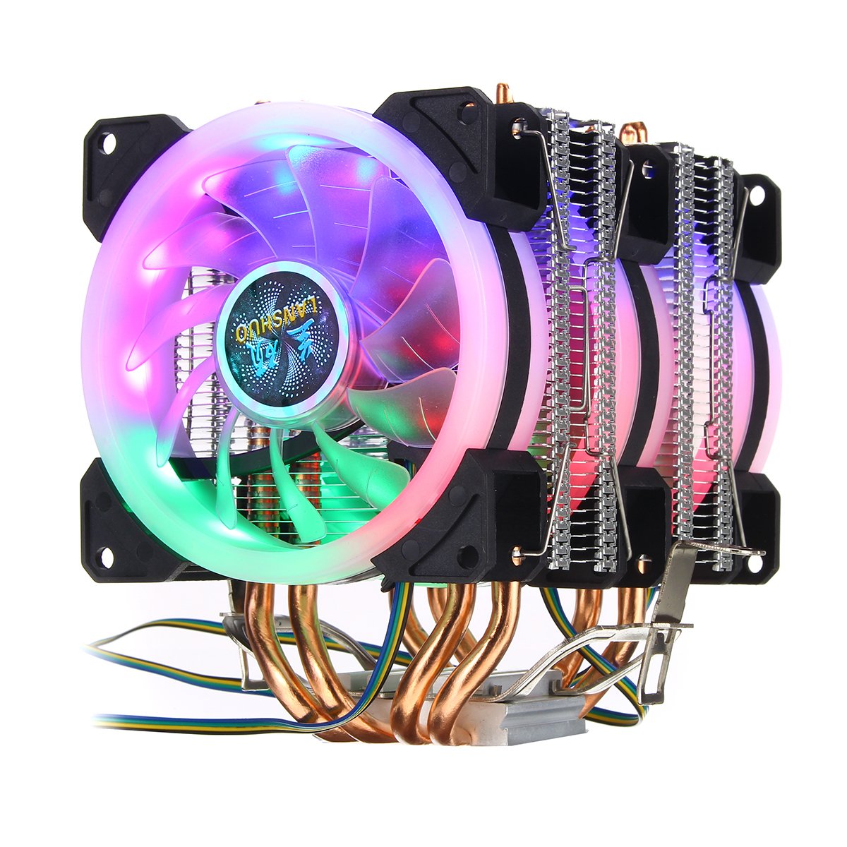 4Pin Three Fans 4-Heatpipes Colorful Backlit CPU Cooling Fan Cooler Heatsink For Intel AMD 2