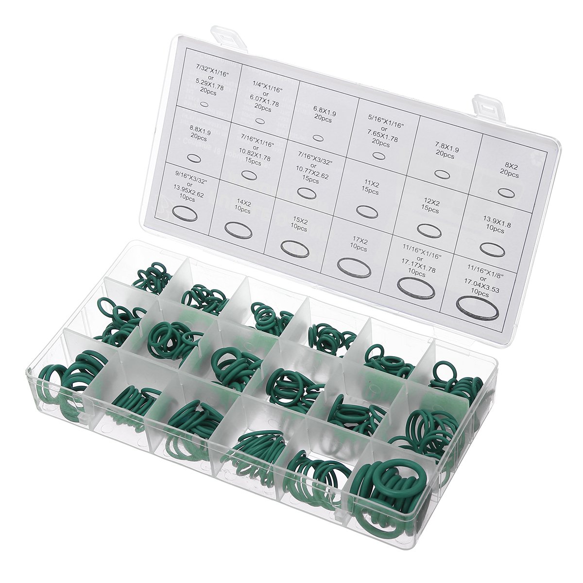 270pcs 18 Sizes O Ring Hydraulic Nitrile Seals Green Rubber O Ring Assortment Kit 2