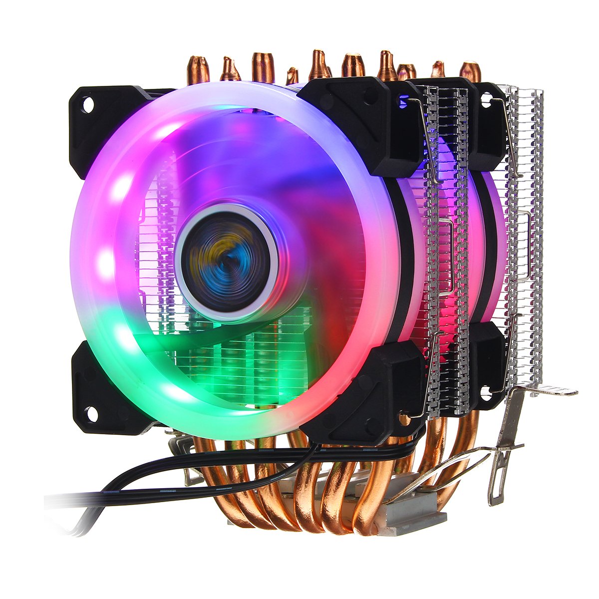 Aurora Colorful Backlit 3Pin 2 Fans 6 Copper Tube Dual Tower CPU Cooling Fan Cooler Heatsink for Intel AMD 2