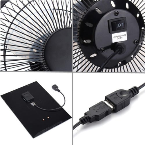 Black Solar Panel Powered USB Fan 8 Inch 5W Cooling Ventilation for Outdoor Traveling Home Office 5