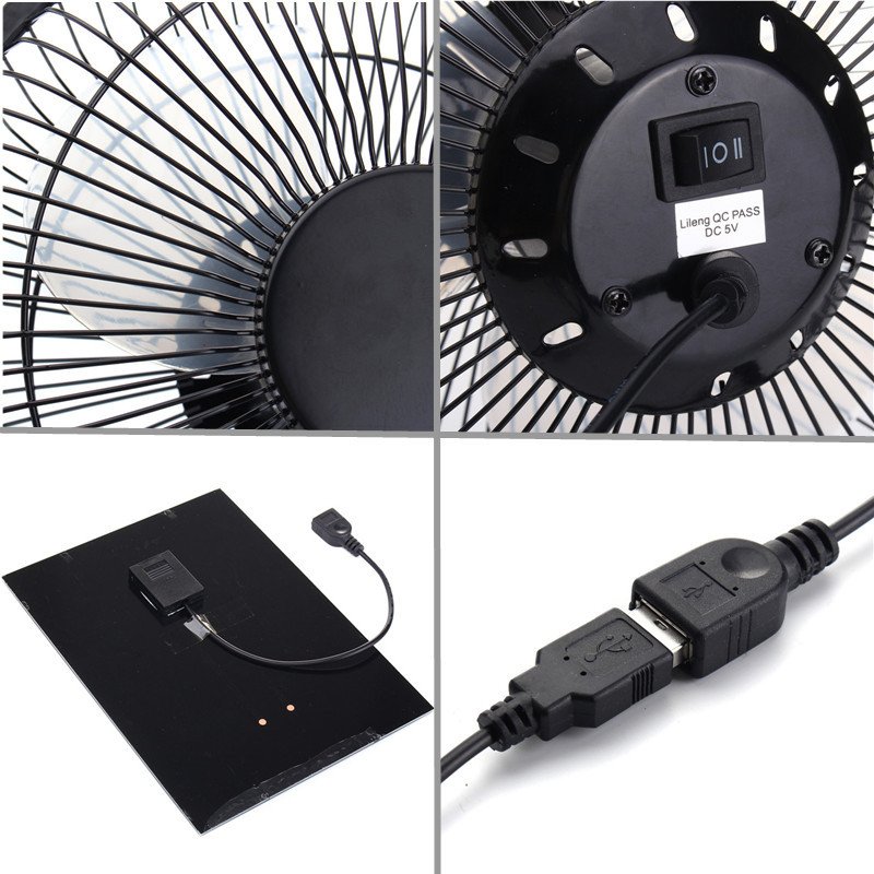 Black Solar Panel Powered USB Fan 8 Inch 5W Cooling Ventilation for Outdoor Traveling Home Office 5 Black Solar Panel Powered USB Fan 8 Inch 5W Cooling Ventilation for Outdoor Traveling Home Office - Image 5