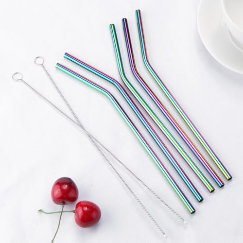 7PCS Premium Stainless Steel Metal Drinking Straw Reusable Straws Set With Cleaner Brushes 12