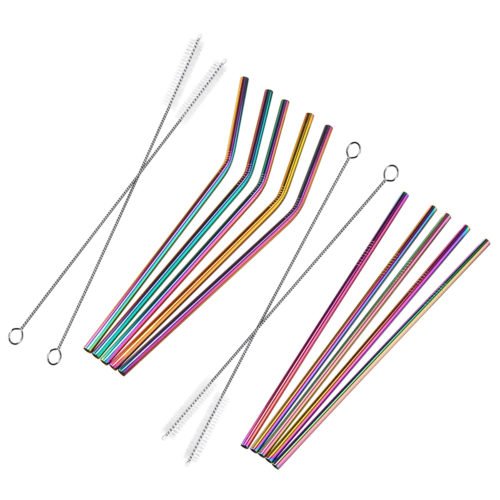 7PCS Premium Stainless Steel Metal Drinking Straw Reusable Straws Set With Cleaner Brushes 1