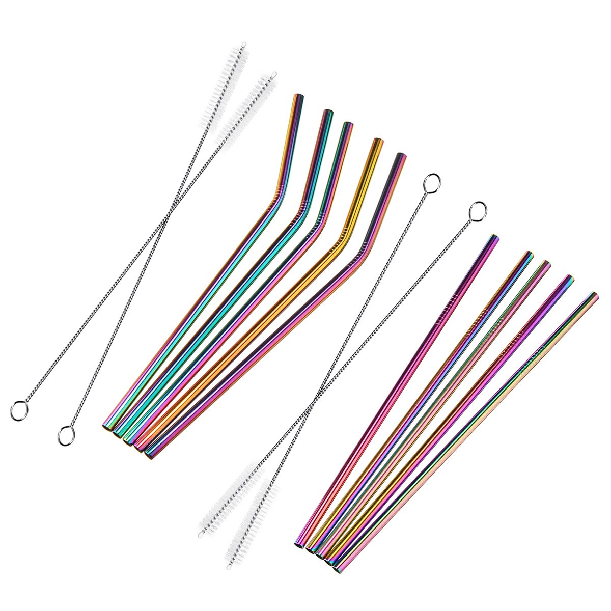 7PCS Premium Stainless Steel Metal Drinking Straw Reusable Straws Set With Cleaner Brushes 2