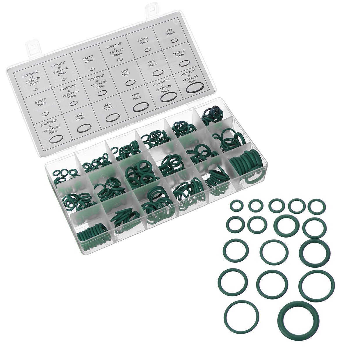 270pcs 18 Sizes O Ring Hydraulic Nitrile Seals Green Rubber O Ring Assortment Kit 2 270pcs 18 Sizes O Ring Hydraulic Nitrile Seals Green Rubber O Ring Assortment Kit - Image 2