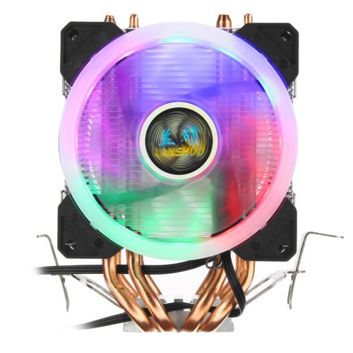 Aurora Colorful Backlit 3 Pin 2 Fans 4 Copper Tube Dual Tower CPU Cooling Fan Cooler Heatsink for Intel AMD 2