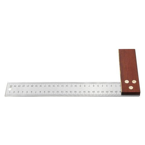 Drillpro 90 Degree Angle Ruler 300mm Stainless Steel Metric Marking Gauge Woodworking Square Wooden Base 5