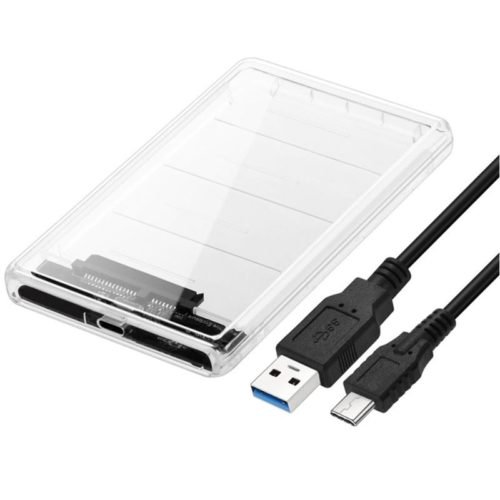 2.5inch Transparent Type-C to SATA External HDD SDD Hard Drive Enclosure Case 1