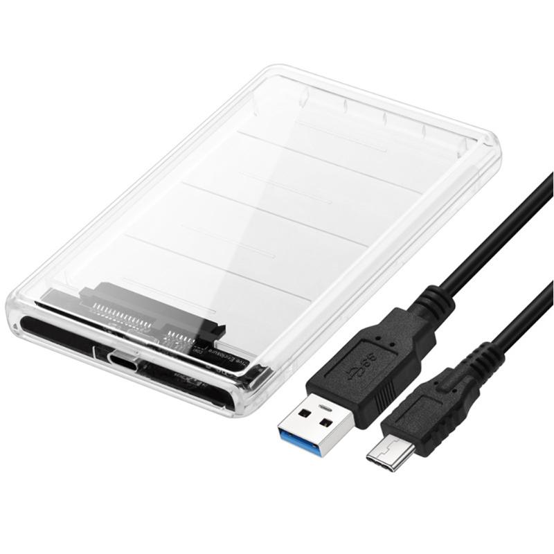 2.5inch Transparent Type-C to SATA External HDD SDD Hard Drive Enclosure Case 2