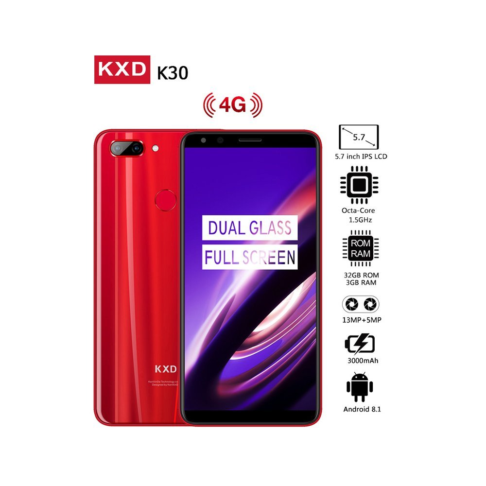 KXD K30 5.7 Inch 18:9 Full HD Screen Andriod 8.0 MTK6750 Octa Core 3GB RAM 32GB ROM Fingerprint 4G Mobile Phone - Red 1