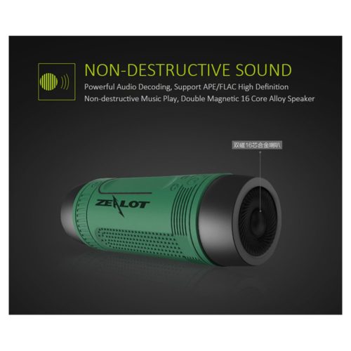 ZEALOT S1 Cycling Stereo Wireless Bluetooth Speaker Subwoofer LED Flashlight FM Radio 4000mAh Battery TF Card Play - Green 8
