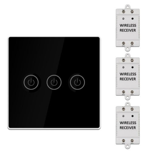 KCASA 1/2/3 Gang AC200-240V Wireless Panel Touch Switch with 3PCS Receiver Kit Remote Control Smart Home Control Module 4