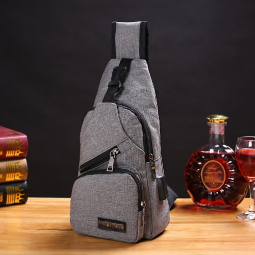 Men USB Charging Shoulder Chest Bag Sling Backpack Waterproof Sports Travel Pouch 11