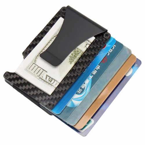 Slim Carbon Fiber Credit Card Holder RFID Blocking Metal Wallet Money Clip Case 3