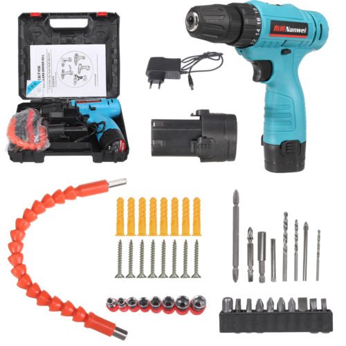 12V Cordless Drill Impact Driver 2 Lithium Rechargeable LED Worklight Hand Electric Power Tools 1