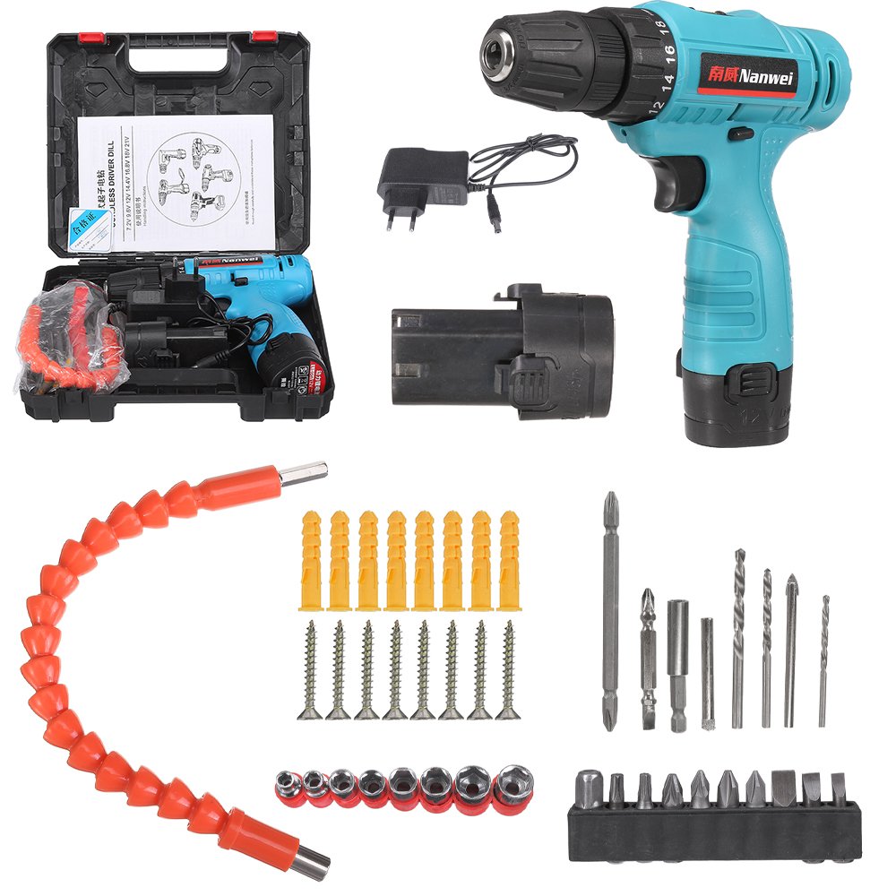 12V Cordless Drill Impact Driver 2 Lithium Rechargeable LED Worklight Hand Electric Power Tools 2