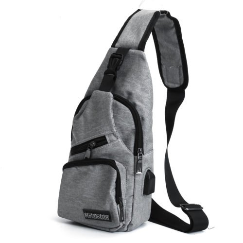 Men USB Charging Shoulder Chest Bag Sling Backpack Waterproof Sports Travel Pouch 14