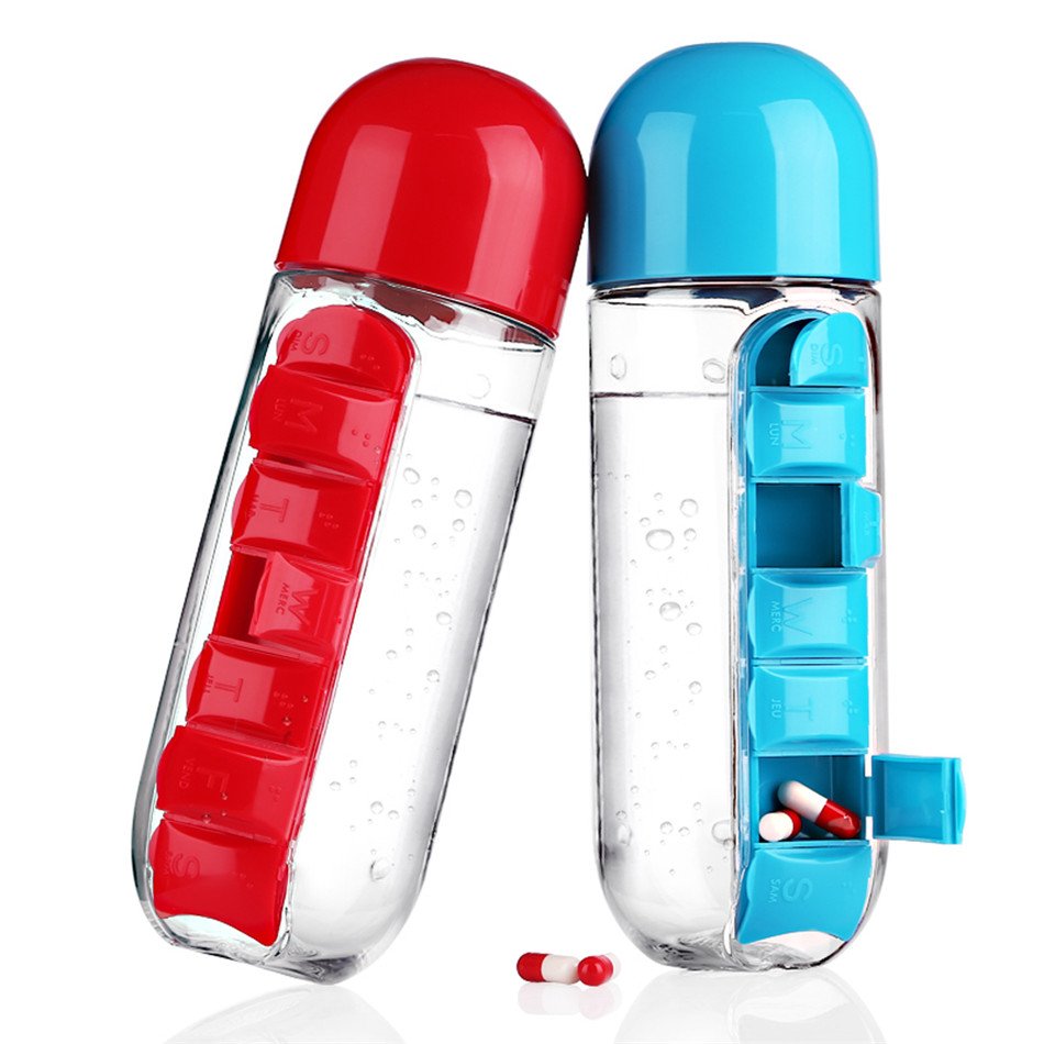 IPRee® 600ml Water Bottle 7 Days Week Pill Capsule Case Organizer Leak-Proof Drinking Cup 2