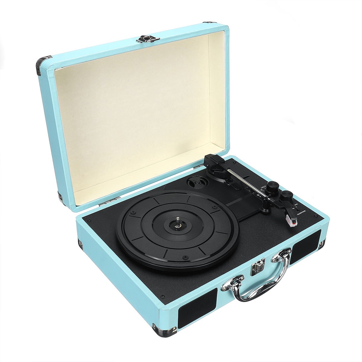 B32603 bluetooth Wireless 3 Speed Vinyl Record Player Turntable Retro 2 Speakers Case 2