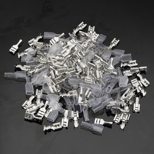 100Pcs Silver Crimp Terminals with Silicone Case Female Spade Quick Connector Terminal for Arcade Chain Cable 10