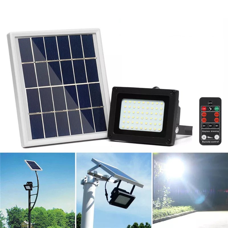 400LM 54 LED Solar Panel Flood Light Spotlight Project Lamp IP65 Waterproof Outdoor Camping Emergency Lantern With Remote Control 1