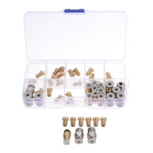 3Pcs 0.2~1.0mm Nozzle+10Pcs 0.4mm V6 Brass Nozzle+10*PC4-M6+10*PC4-M10 Brass Pneumatic Connector Kit Boxed for 3D Printer Makerbot Part