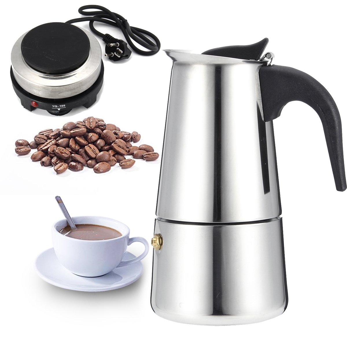Espresso Moka Coffee Maker Pot Percolator Stainless Steel Electric Stove Electric Coffee Kettle 1