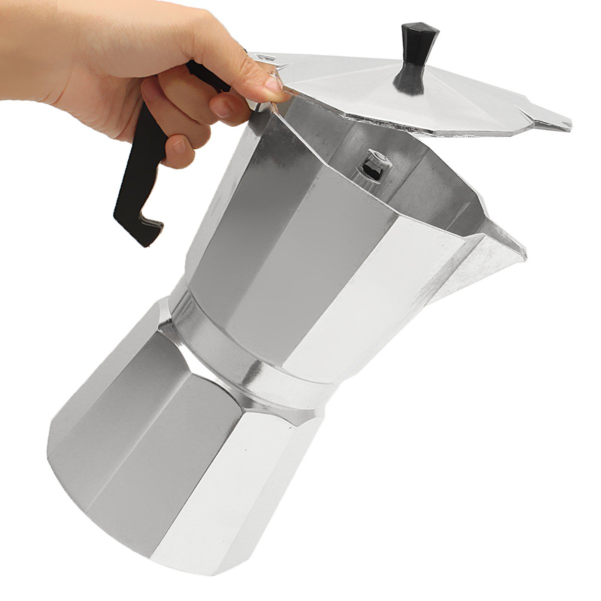 12Cups 600ML Silver Aluminum Moka Pot Octagonal Espresso Coffee Cup Grinder Stove Percolator 10 12Cups 600ML Silver Aluminum Moka Pot Octagonal Espresso Coffee Cup Grinder Stove Percolator - Image 10