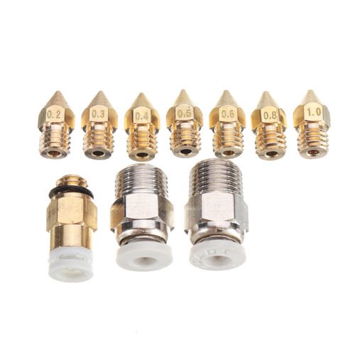 42Pcs/Box 2Pcs 0.2&0.3&0.5&0.6&0.8&1.0mm Nozzle+10Pcs 0.4mm Nozzle+10*PC4-M6+10*PC4-M10 Brass Pneumatic Connector Kit for 3D Print 4