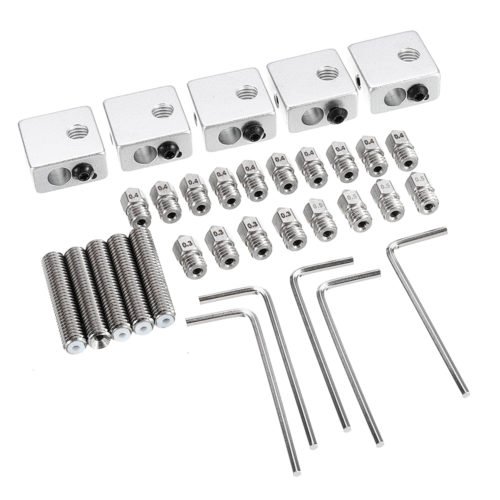 0.3&0.4&0.5mm Stainless Steel Nozzle + Aluminum Heating Block + M6-30mm Nozzle Throat + L-type Wrench Kit for 1.75mm Filament 1
