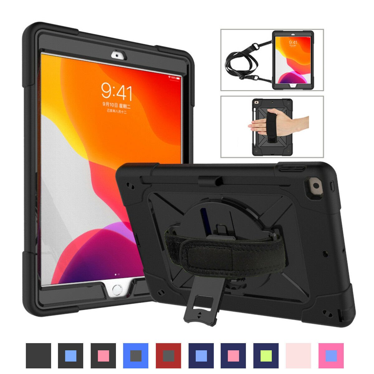 Hybrid Silicone Shoulder Strap Tablet Case For iPad 10.2" 7th Generation 2019 2