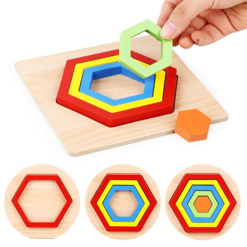Shape Cognition Board Geometry Jigsaw Puzzle Wooden Kids Educational Learning Toys 3