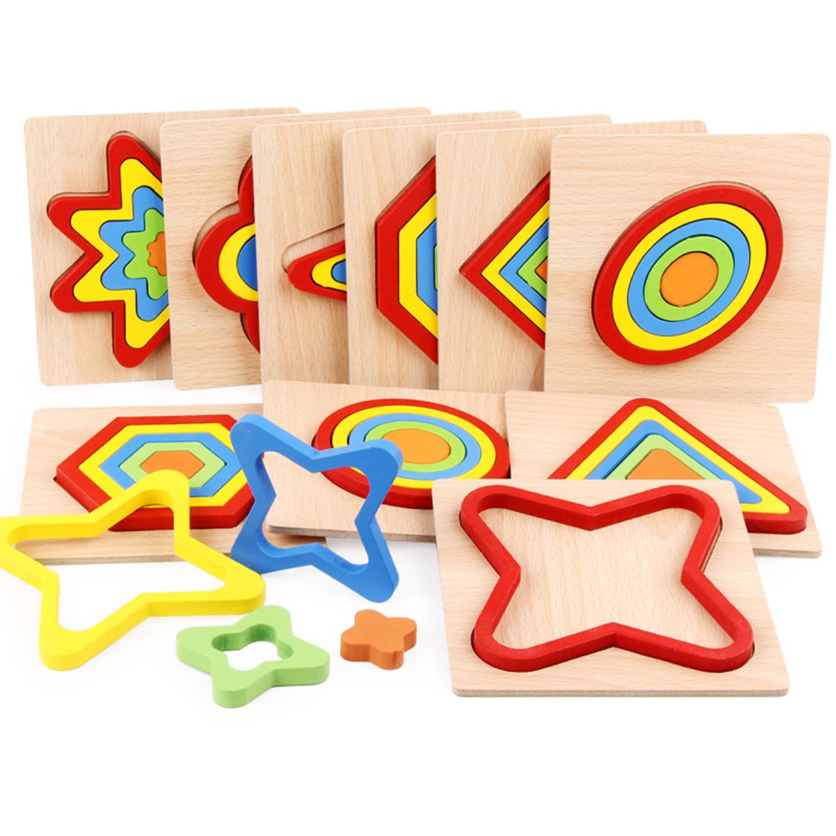 Shape Cognition Board Geometry Jigsaw Puzzle Wooden Kids Educational Learning Toys 2