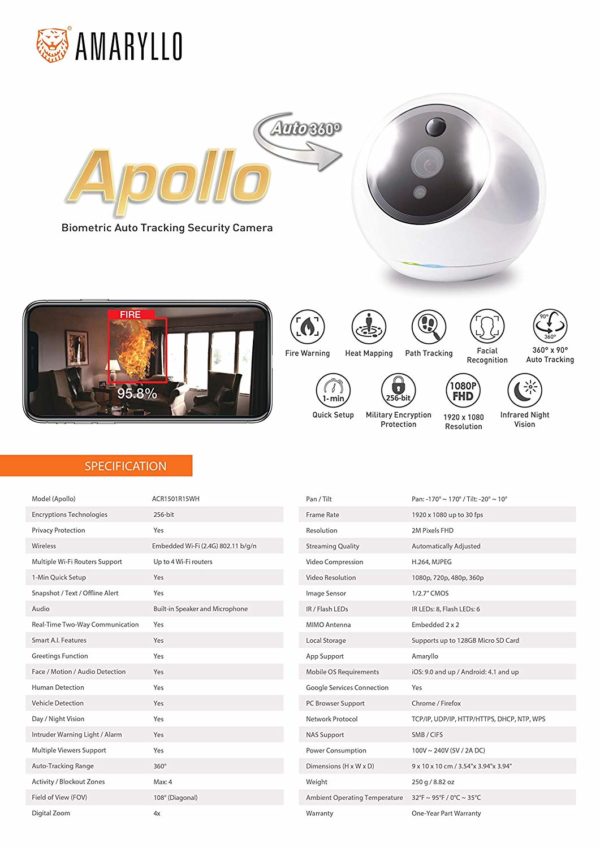 Amaryllo Apollo: Biometric Auto Tracking PTZ Security Camera with Face Recognition 5