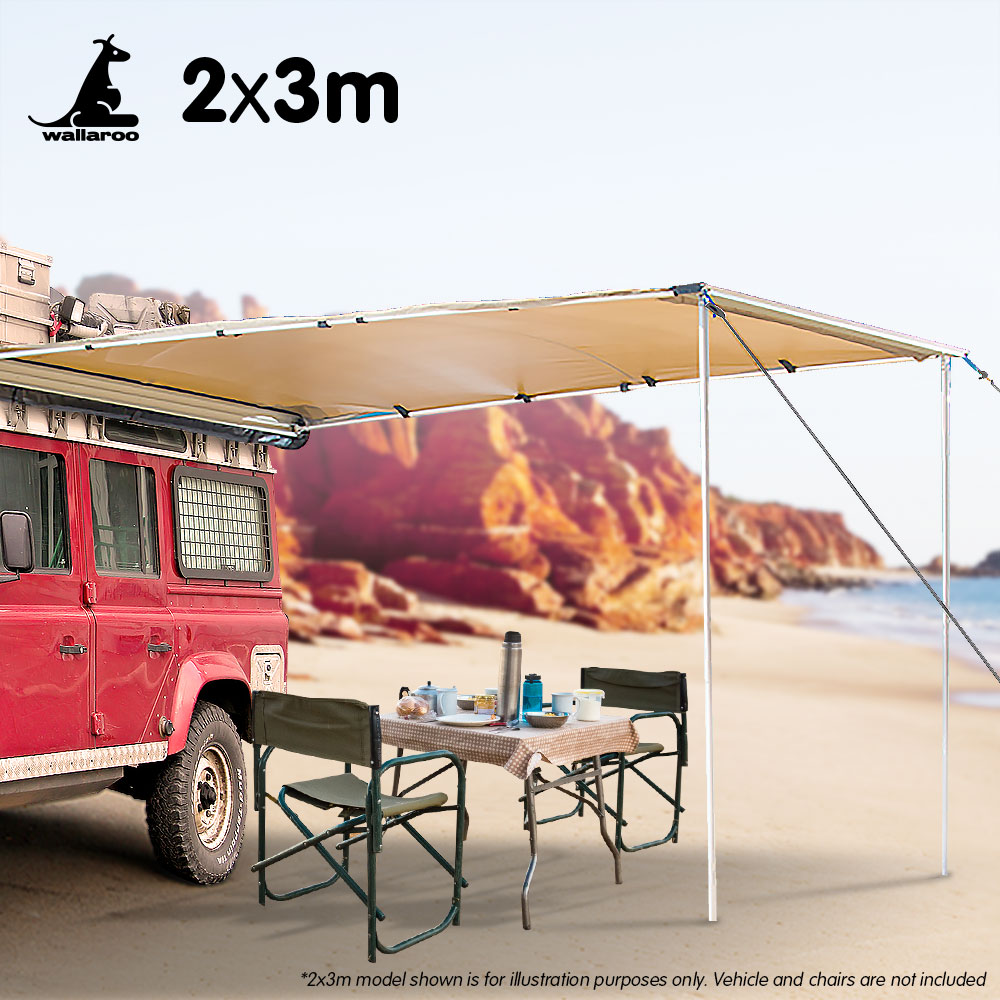 Wallaroo 2m x 3m Car Side Awning Roof Top Tent - Sand