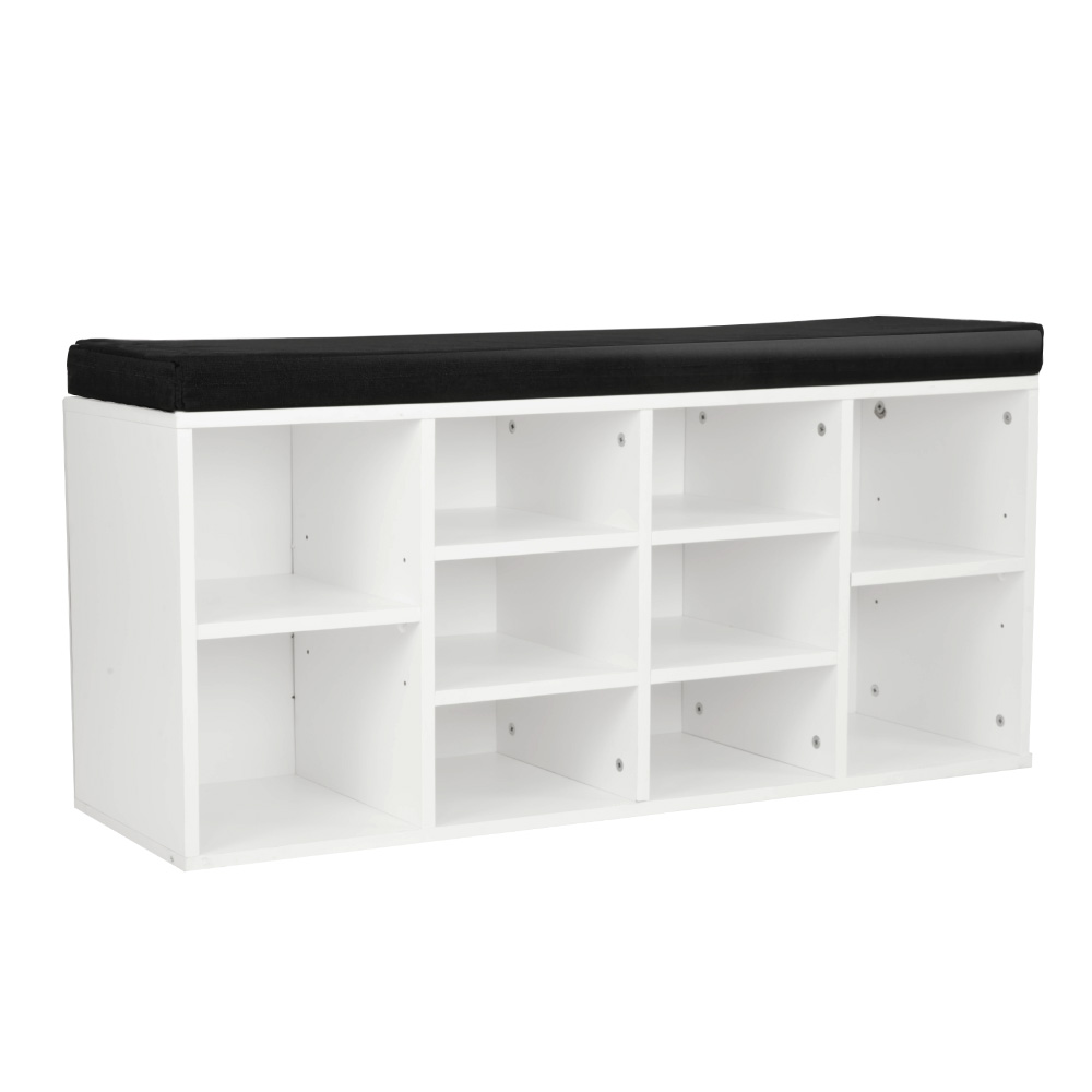 Shoe Rack Cabinet Organiser Black Cushion - 104 x 30 x 48 - White