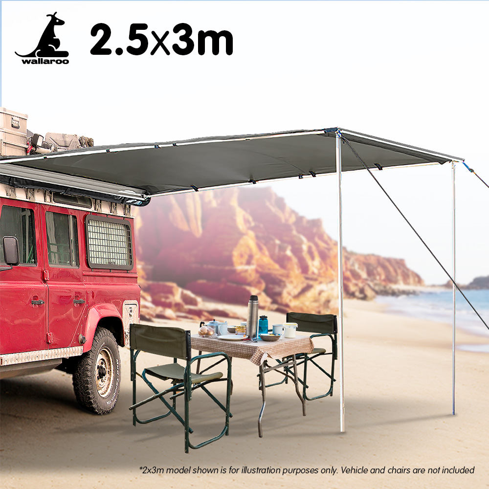 Wallaroo 3m x 2.5m Car Side Awning Roof Top Tent - Grey