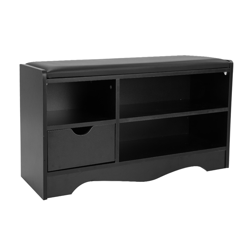 Shoe Rack Cabinet Organiser Black Cushion - 80 x 30 x 45 - Black