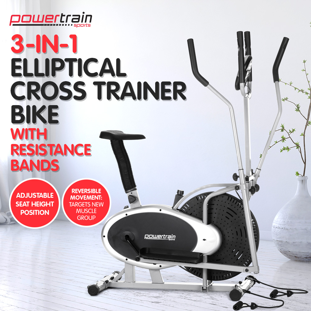 3-in-1 Elliptical Cross Trainer Exercise Bike w/ Resistance Bands