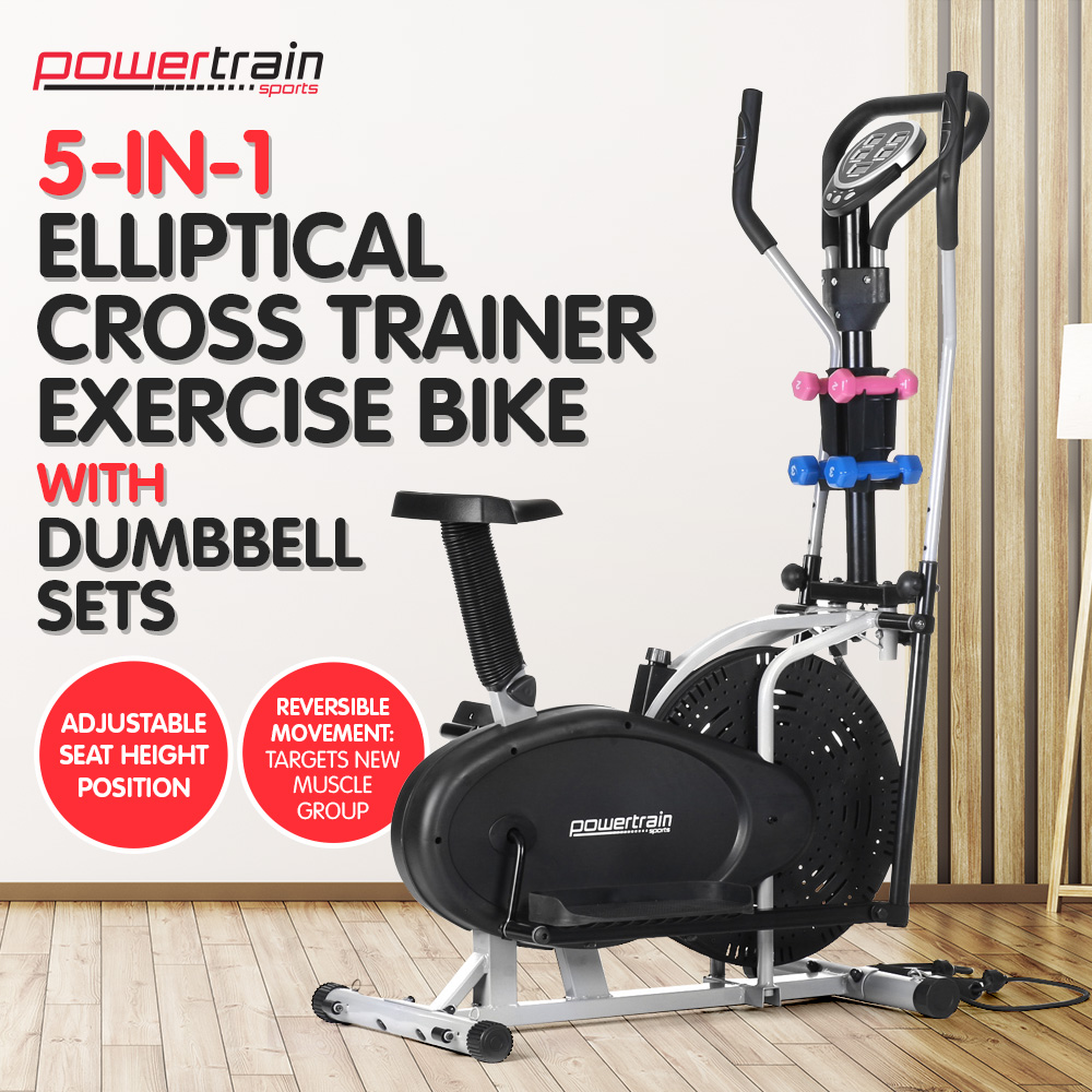 Elliptical Cross Trainer Exercise Bike w/ Dumbbells Resistance Bands
