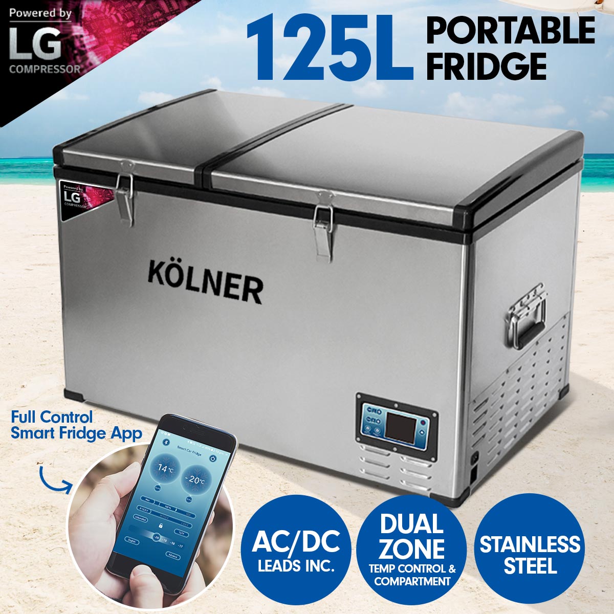 Kolner 125L Portable Fridge Cooler Freezer Camping with LG Compressor
