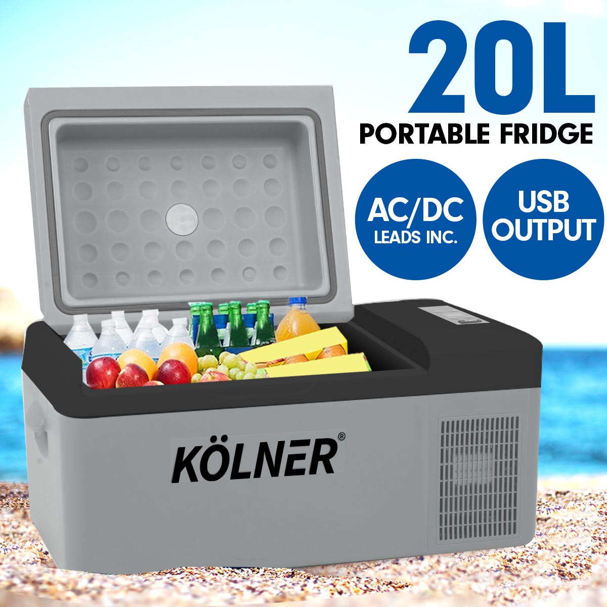 Kolner 20L Portable Fridge Cooler Freezer Camping Food Storage Grey