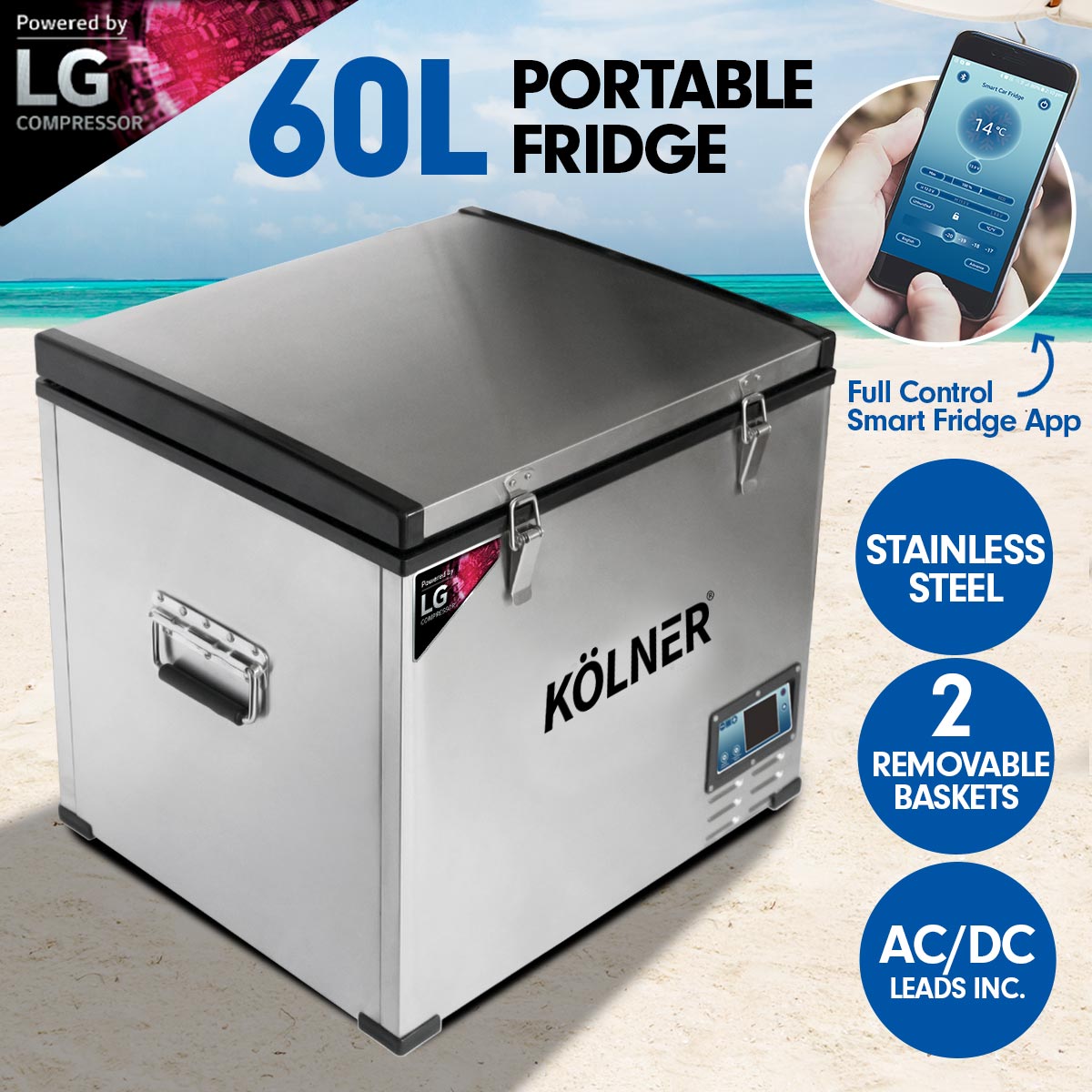Kolner 60L Portable Fridge Cooler Freezer Camping with LG Compressor