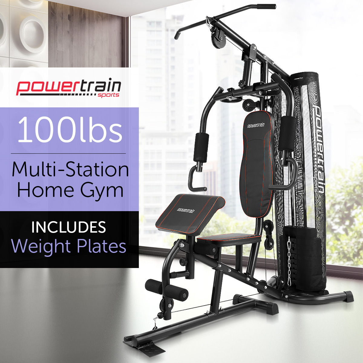 Powertrain MultiStation Home Gym 45kg With Preacher Curls Dr Techlove