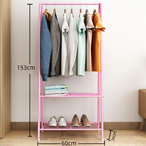 153x60x36cm Clothes Hanger Shoe Organizer Portable Floor Display Racks Garment Stand