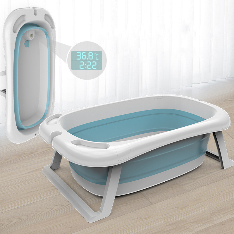Folding Baby Bath Tub Reclining Bath Barrel Newborn Bathtub Shower + Thermometer