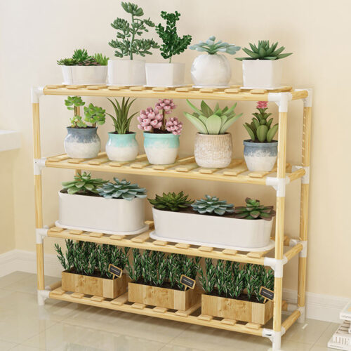 Multifuncitonal Wooden Plants Stand Follower Pot Organizer Shelf Garden Display Rack Holder for Garden Indoor Decor