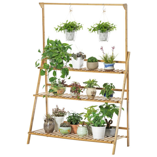 Plant Stand Flower Pot Display Multi-layer Shelf with Hanging Rod Plants Rack Holder Organizer